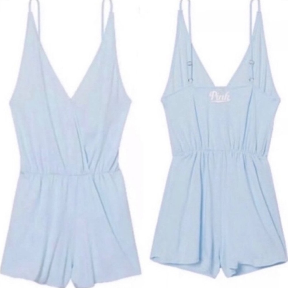 New with tags PINK victoria’s Secret light blue romper with pockets